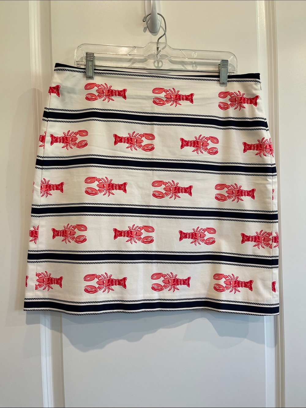 Talbots White Mini Skirt with Red Lobster Stripe Print